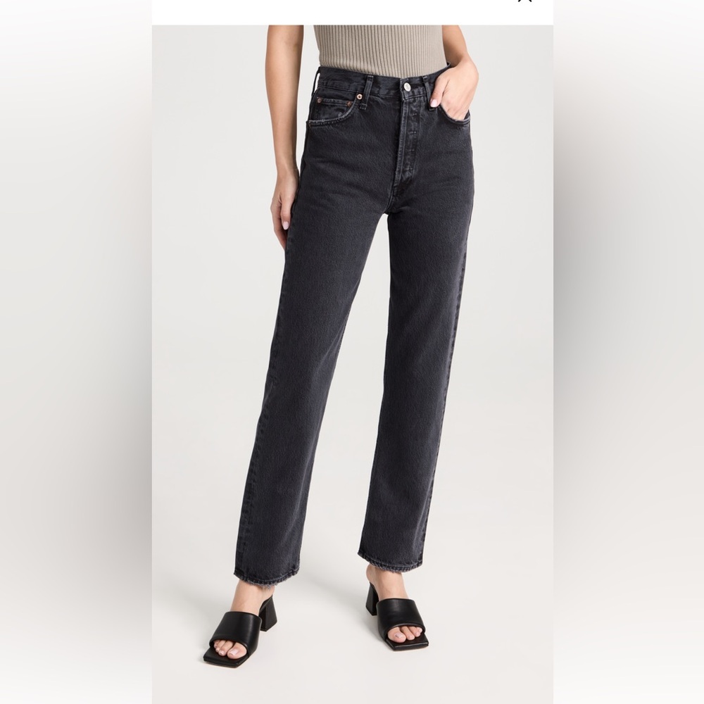 Agolde High Rise Cropped Straight Leg Black Denim Jeans